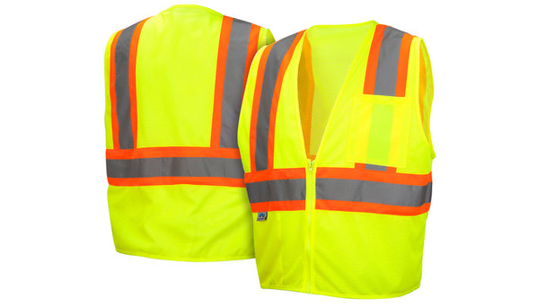 Pyramex - Vest - Hi-Viz Lime - Self-Extinguishing 2" Reflective Striping W/Contrast Trim & Zipper Front Closure