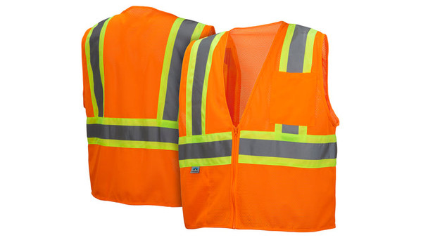 Pyramex - Vest - Hi-Viz Orange - Self-Extinguishing 2" Reflective Striping W/Contrast Trim & Zipper Front Closure