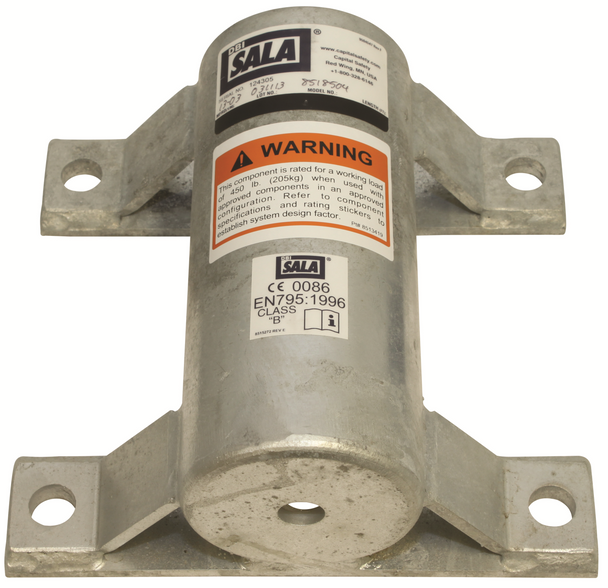 3M DBI-SALA Confined Space Permanent Wall Mount Sleeve Davit Mast Base - Galvanized Steel - 8518504