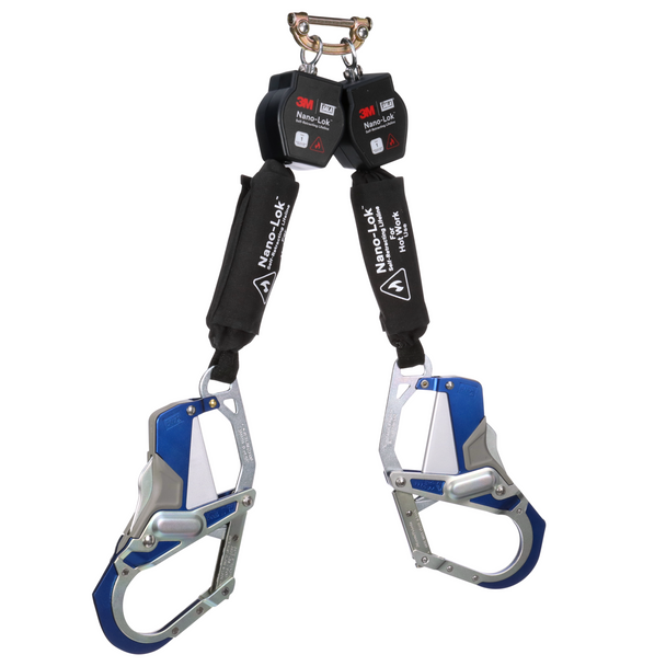 3M DBI-SALA Nano-Lok Twin-Leg Hot Work Self-Retracting Lifeline with Quick Connect - Web - Comfort Grip Hook - 6ft - 3100572