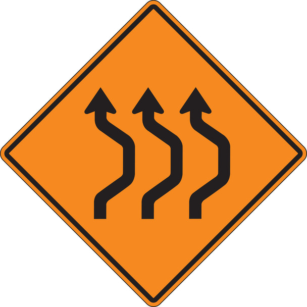 Rigid Construction Sign: Three Lane Double Reverse Curve (Right) 36" x 36" DG High Prism 1/Each - FRK230DP