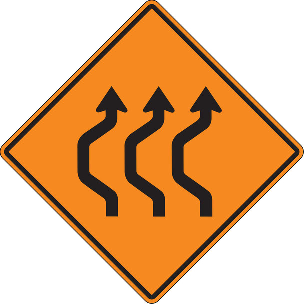 Rigid Construction Sign: Three Lane Double Reverse Curve (Left) 36" x 36" DG High Prism 1/Each - FRK232DP