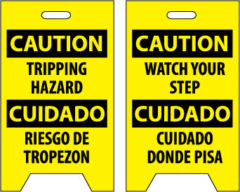 FLOOR SIGN, DBL SIDE, CAUTION TRIPPING HAZARD CAUTION WATCH YOUR STEP (BILINGUAL), 20X12