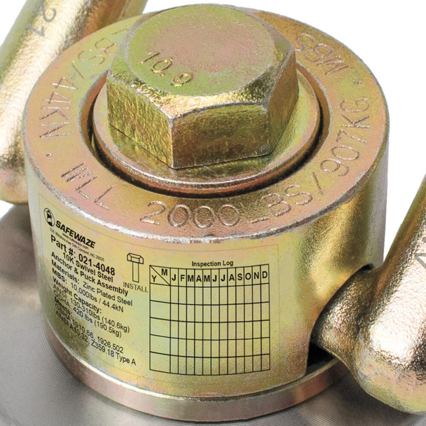 Safewaze 10K Swivel Steel Anchor & Puck Assembly - 021-4048