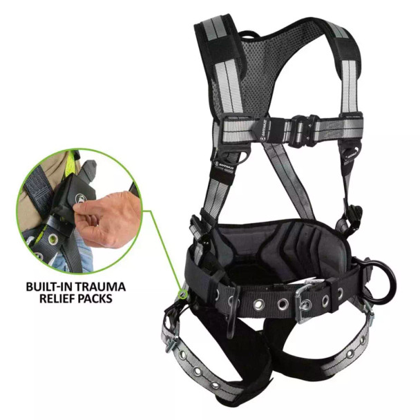 Safewaze PRO+ Slate Construction Harness: Alu 3D, Alu QC Chest, TB Legs, Trauma relief (3X) - 023-1261