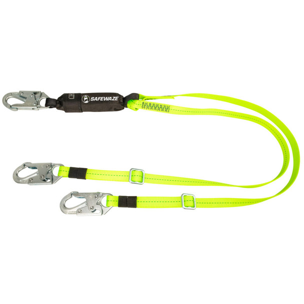 Safewaze PRO 4'-6' Adjustable Energy Absorbing Lanyard: Dual Leg, Snap Hooks - FS561-AJ