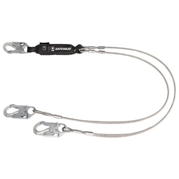 Safewaze PRO 6' Cable Energy Absorbing Lanyard: Dual Leg, Snap Hooks - FS561-CA