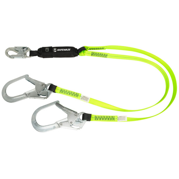 Safewaze PRO 6' Energy Absorbing Lanyard: Dual Leg, Rebar Hook - FS566