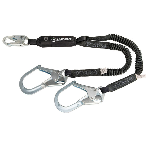 Safewaze PRO 6' Stretch Energy Absorbing Lanyard: Dual Leg, Rebar Hook - FS576