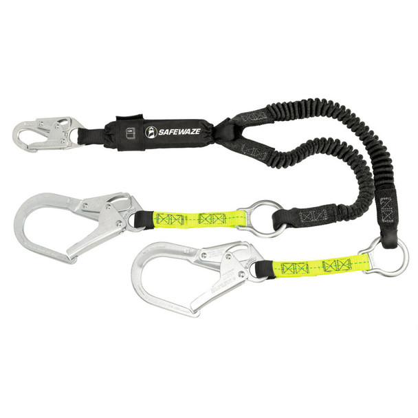 Safewaze PRO 6' Stretch Energy Absorbing Lanyard: Rebar Hooks, Rescue Rings - FS578