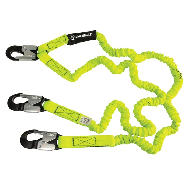 Safewaze PRO 6' Stretch Internal Energy Absorbing Lanyard: Dual Leg, Alu Snap Hooks - FS591-ALU