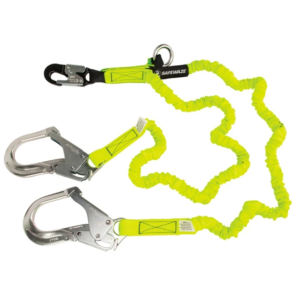 Safewaze PRO 6' Stretch Internal Energy Absorbing Lanyard: Dual Leg, O-ring, Alu Rebar Hooks - FS66150-ALU