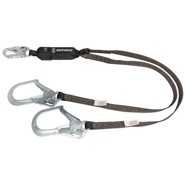 Safewaze Heavyweight 6' Energy Absorbing Lanyard: Dual Leg, Rebar Hooks - FS88666-HW