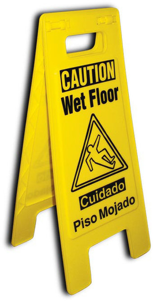 FLOOR SIGN, HEAVY DUTY, CAUTION WET FLOOR, ENGLISH/SPANISH, 24 5/8 X 10 3/4