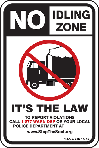 Safety Sign: No Idling Zone (Truck) - It's the Law 18" x 12" Engineer Grade Reflective Aluminum (.080) 1/Each - FRP410RA