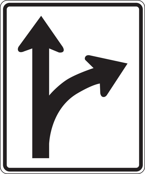 Lane Guidance Sign: Right/Straight Optional Lane 36" x 30" Engineer-Grade Prismatic 1/Each - FRR652RA