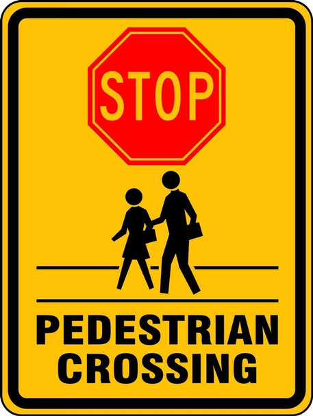 Bicycle & Pedestrian Sign: Stop - Pedestrian Crossing 18" x 12" DG High Prism 1/Each - FRW506DP