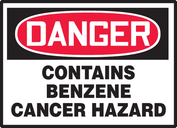 OSHA Danger Safety Label: Contains Benzene - Cancer Hazard 3 1/2" x 5" Adhesive Dura Vinyl 1/Each - LCAW035XVE