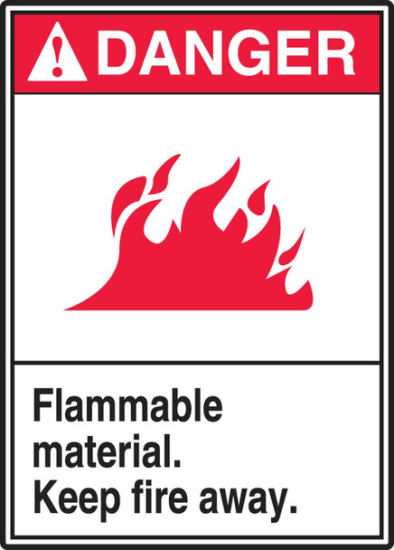 ANSI Danger Safety Label: Flammable Material - Keep Fire Away 5" x 3 1/2" Adhesive Dura Vinyl 1/Each - LCHL001XVE