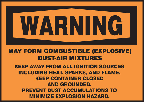 OSHA Warning Safety Label: May Form Combustible (Explosive) Dust-Air Mixtures 5" x 7" Adhesive Dura Vinyl 1/Each - LCHL303XVE