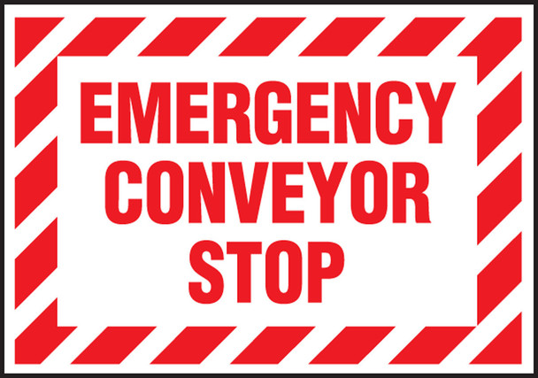 Safety Label: Emergency Conveyor Stop 3 1/2" x 5" Adhesive Vinyl 5/Pack - LECN505VSP