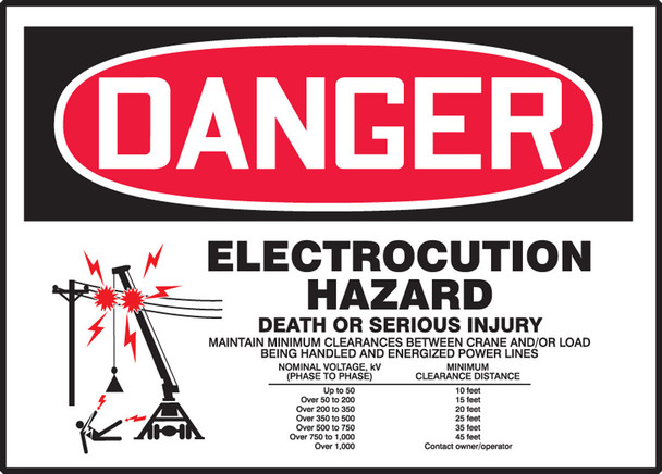 OSHA Danger Safety Label: Electrocution Hazard - Death or Serious Injury 5" x 7" Adhesive Vinyl 5/Pack - LELC121VSP