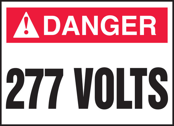 ANSI Danger Electrical Safety Label: 277 Volts 2 1/2" x 3 1/2" Adhesive Dura Vinyl 1/Each - LELC173XVE