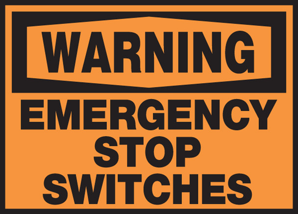OSHA Warning Safety Label: Emergency Stop Switches 3 1/2" x 5" Adhesive Vinyl 5/Pack - LELC324VSP