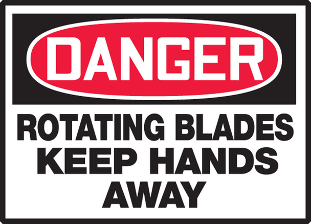 OSHA Danger Safety Label: Rotating Blades Keep Hands Away 3 1/2" x 5" Adhesive Vinyl 5/Pack - LEQM125VSP