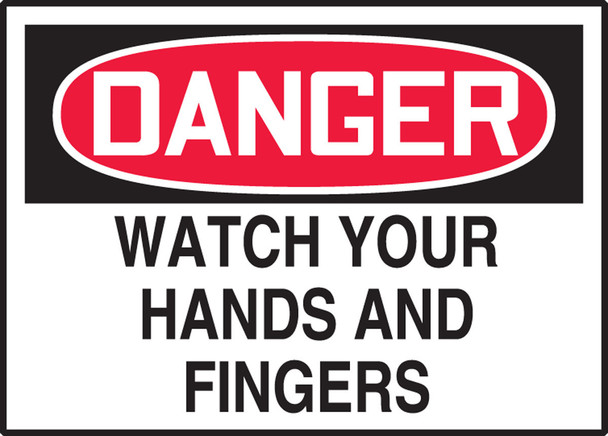 OSHA Danger Safety Label: Watch Your Hands And Fingers 3 1/2" x 5" Adhesive Vinyl 5/Pack - LEQM271VSP