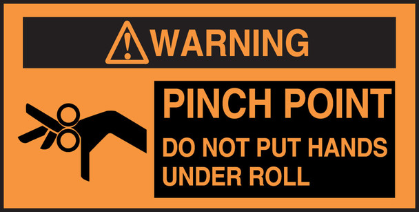 ANSI ISO Warning Safety Label: Pinch Point - Do Not Put Hands Under Roll 3 1/2" x 7" Adhesive Vinyl 5/Pack - LEQM305VSP