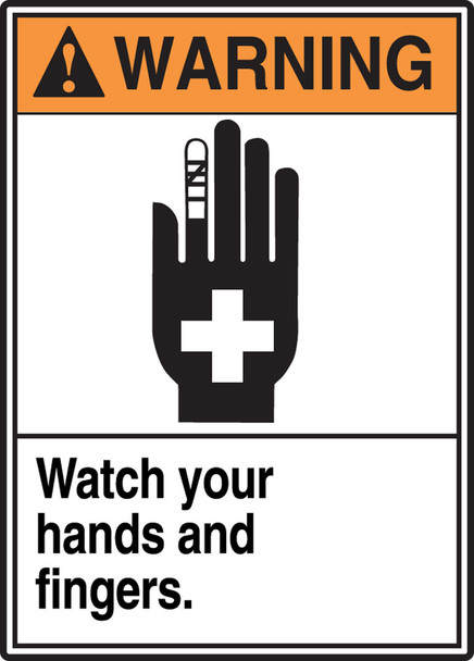 ANSI Warning Safety Label: Watch Your Hands And Fingers 5" x 3 1/2" Adhesive Vinyl 5/Pack - LEQM330VSP