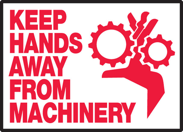Safety Label: Keep Hands Away From Machinery 3 1/2" x 5" Adhesive Dura Vinyl 1/Each - LEQM518XVE