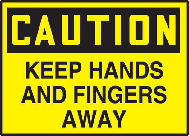 OSHA Caution Safety Label: Keep Hands And Fingers Away 3 1/2" x 5" Adhesive Dura Vinyl 1/Each - LEQM654XVE
