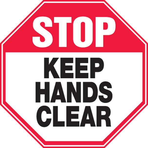 Stop Safety Label: Keep Hands Clear 4" x 4" Adhesive Dura Vinyl 1/Each - LEQM942XVE