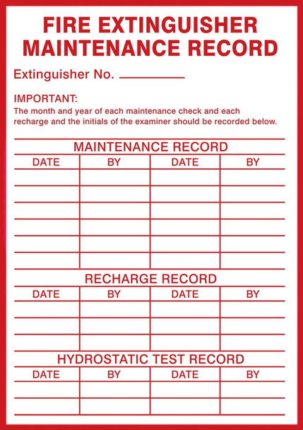 Safety Labels: Fire Extinguisher Maintenance Record 5" x 3 1/2" Adhesive Dura Vinyl 1/Each - LFXG527XVE