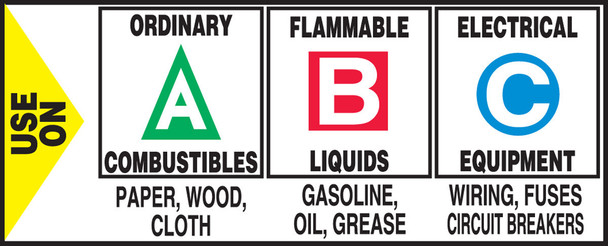 Fire Safety Label: Use On ABC Fires 2" x 5" Adhesive Dura-Vinyl 1/Each - LFXG533