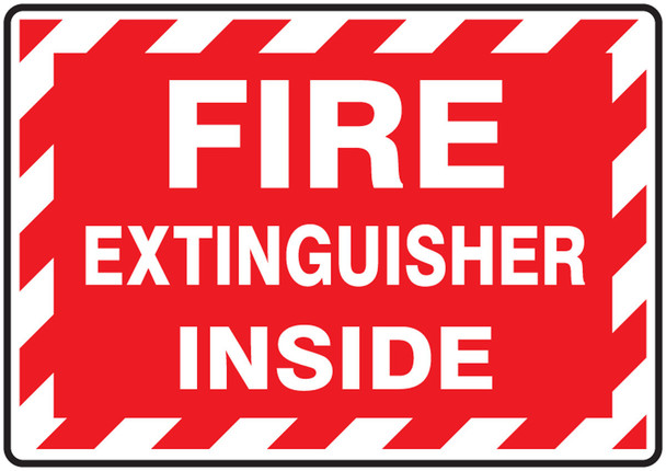 Fire Extinguisher Label: Fire Extinguisher Inside (Striped) 5" x 7" Adhesive Dura Vinyl 1/Each - LFXG573XVE