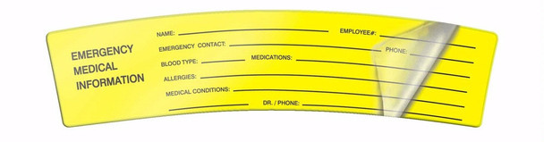 Self Laminating Hard Hat Decal: Emergency Medical Information - Name - Employee # - Emergency Contact - Phone - Blood Type - Medications - Allergies 1 1/2" x 6" / - LHTL250