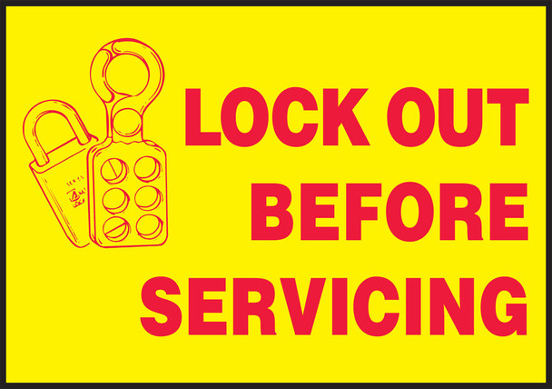 Lockout/Tagout Label: Lockout Before Servicing 3 1/2" x 5" Magnetic Vinyl 1/Each - LLKT425