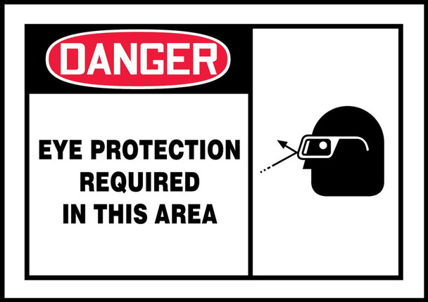 OSHA Danger Safety Label: Eye Protection Required In This Area 3 1/2" x 5" Adhesive Dura Vinyl 1/Each - LPPE006XVE