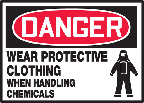 OSHA Danger Safety Label: Wear Protective Clothing When Handling Chemicals 3 1/2" x 5" Adhesive Vinyl 5/Pack - LPPE122VSP