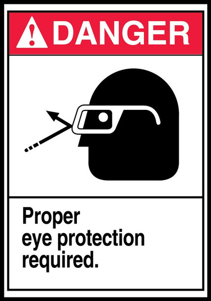 ANSI Danger Safety Label: Proper Eye Protection Required 5" x 3 1/2" Adhesive Vinyl 5/Pack - LPPE143VSP