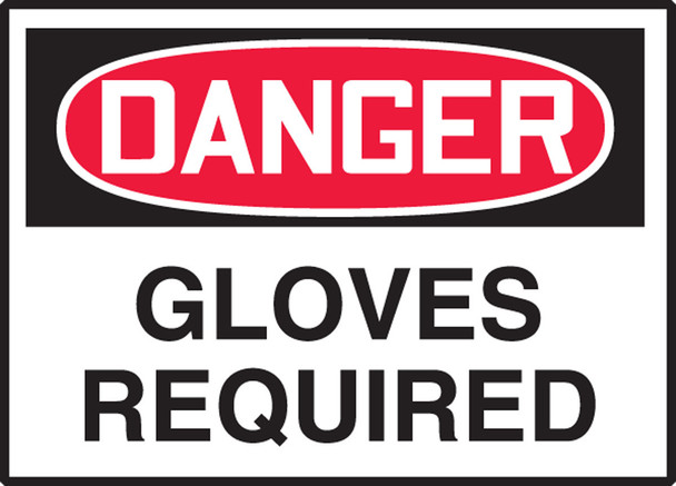 OSHA Danger Safety Label: Gloves Required 3 1/2" x 5" Adhesive Vinyl 5/Pack - LPPE271VSP