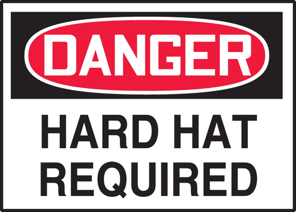 OSHA Danger Safety Label: Hard Hat Required 3 1/2" x 5" Adhesive Dura Vinyl 1/Each - LPPE288XVE