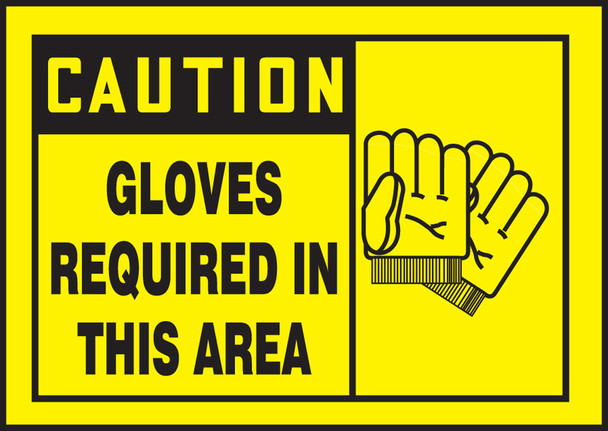 OSHA Caution Safety Label: Gloves Required in This Area 3 1/2" x 5" Adhesive Dura Vinyl 1/Each - LPPE623XVE