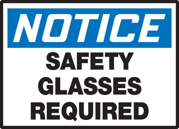 OSHA Notice Safety Label: Safety Glasses Required 3 1/2" x 5" Adhesive Dura Vinyl 1/Each - LPPE829XVE