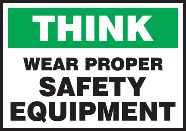 Think Safety Label: Wear Proper Safety Equipment 3 1/2" x 5" Adhesive Vinyl 5/Pack - LPPE919VSP