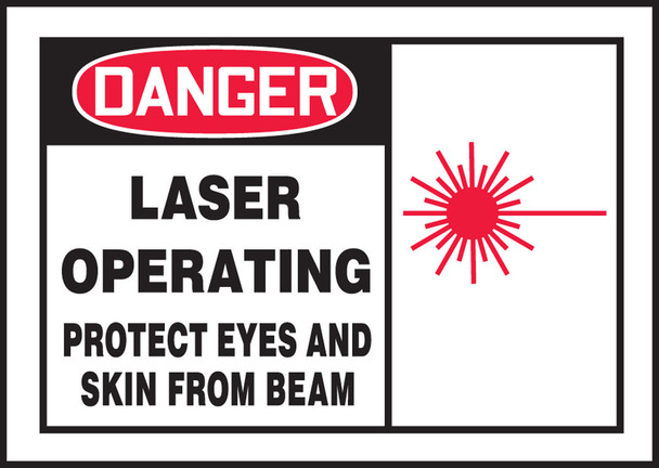OSHA Danger Safety Label: Laser Operating - Protect Eyes and Skin From Beam 3 1/2" x 5" Adhesive Dura Vinyl 1/Each - LRAD002XVE