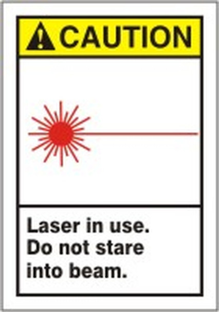 ANSI Caution Safety Label: Laser In Use - Do Not Stare Into Beam 5" x 3 1/2" Adhesive Vinyl 5/Pack - LRAD603VSP